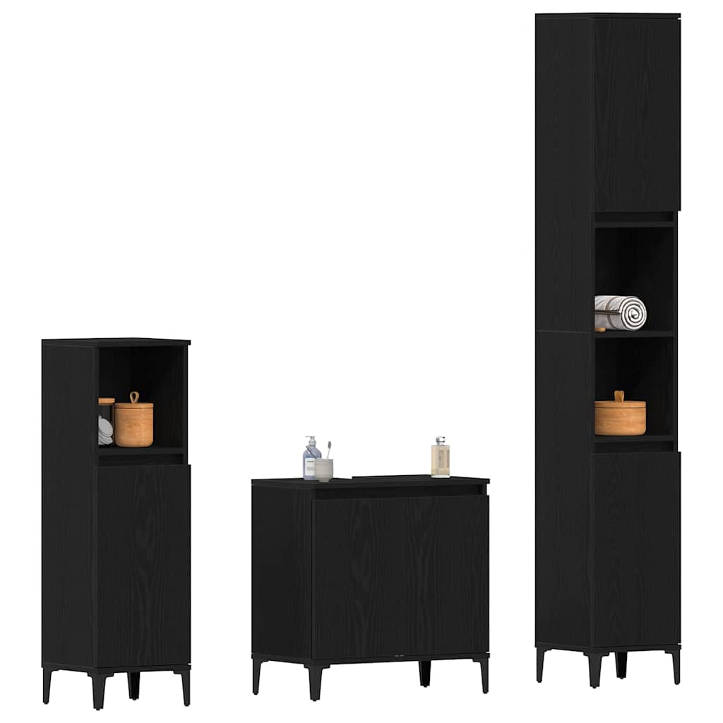 Bathroom Furniture Set with Door 3 pcs Black 30 x 30 x 180 cm
